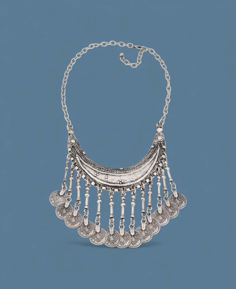 Ethnic-inspired coin fringe necklace from Türkiye