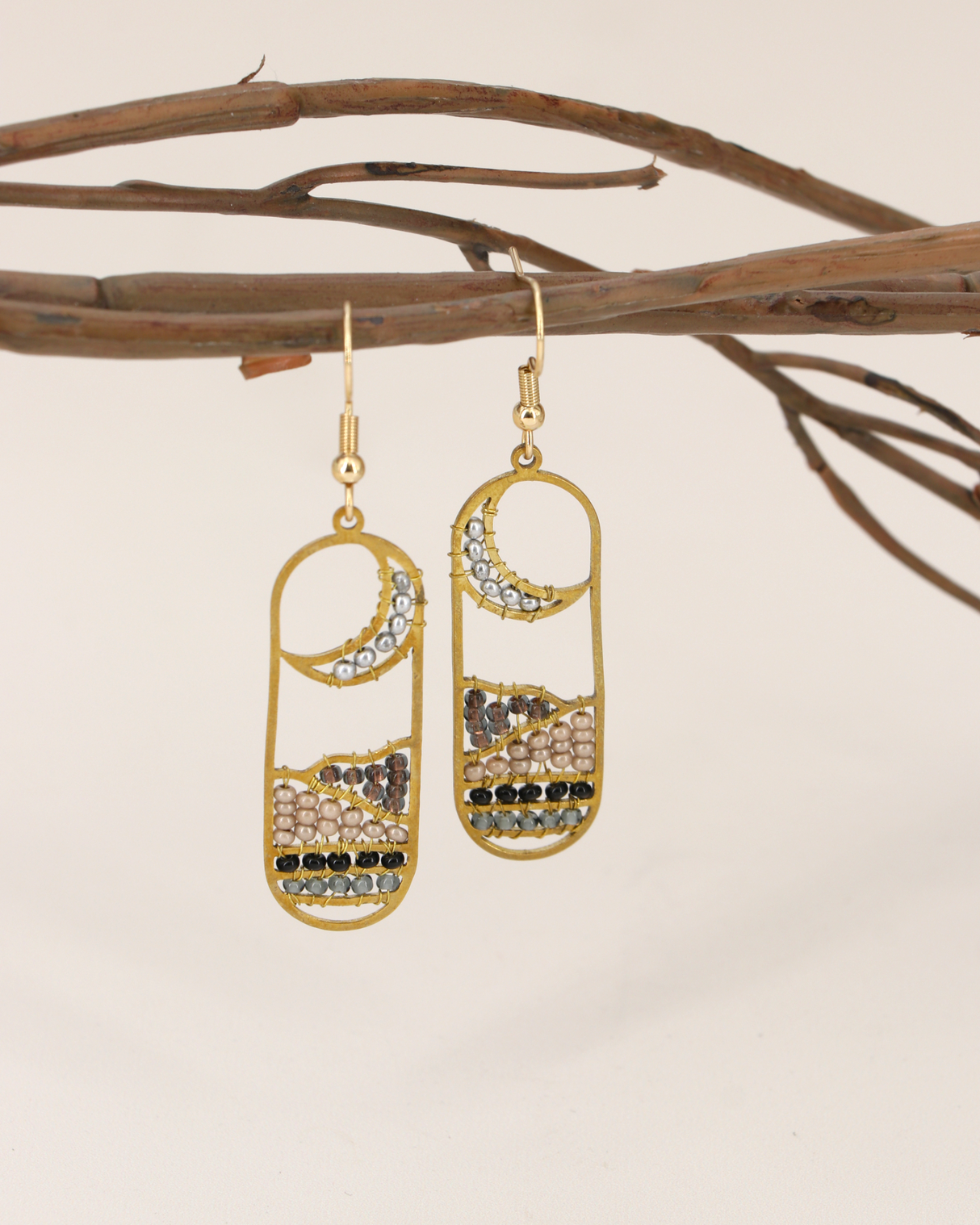 Moonview Crescent & Beaded Field Earrings
