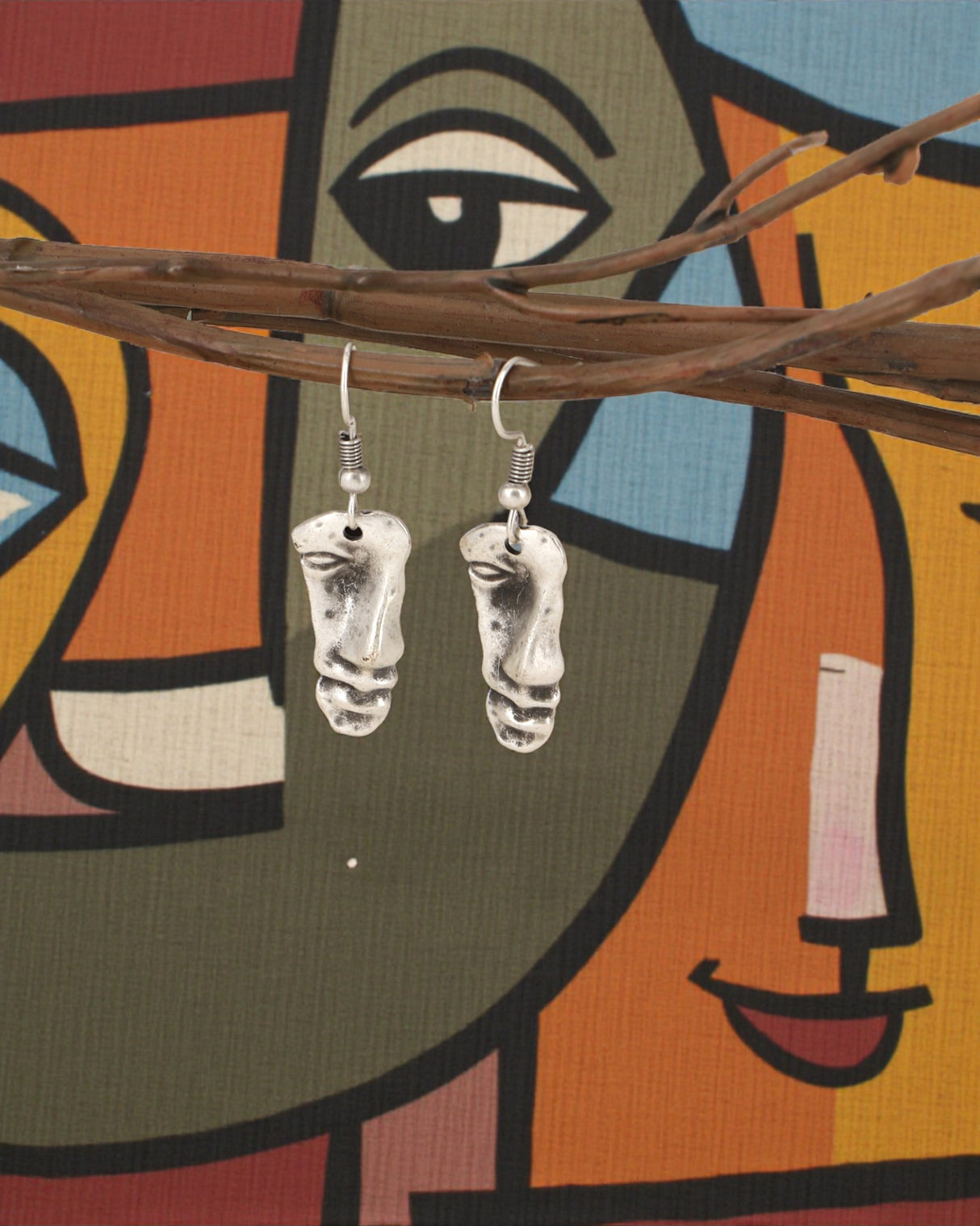 Abstract Faces Petite Dangle Earrings