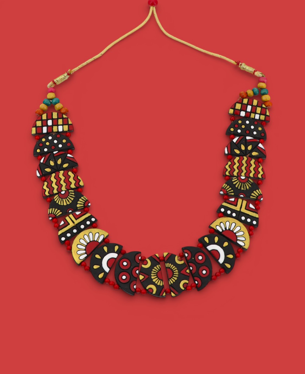 Half Moon Clay Hand Painted Necklace