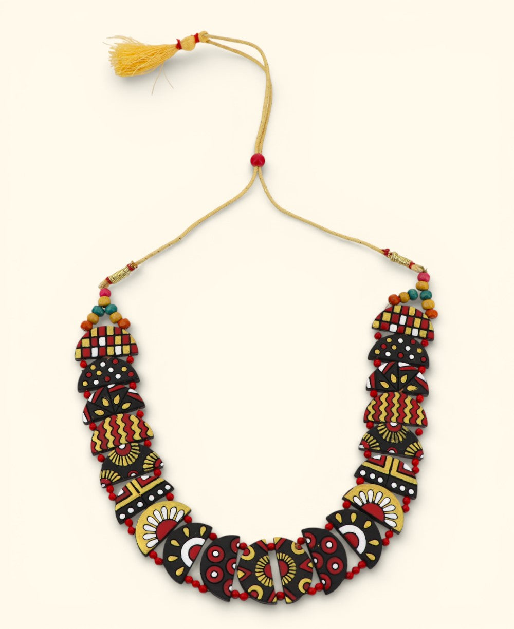 Half Moon Clay Hand Painted Necklace