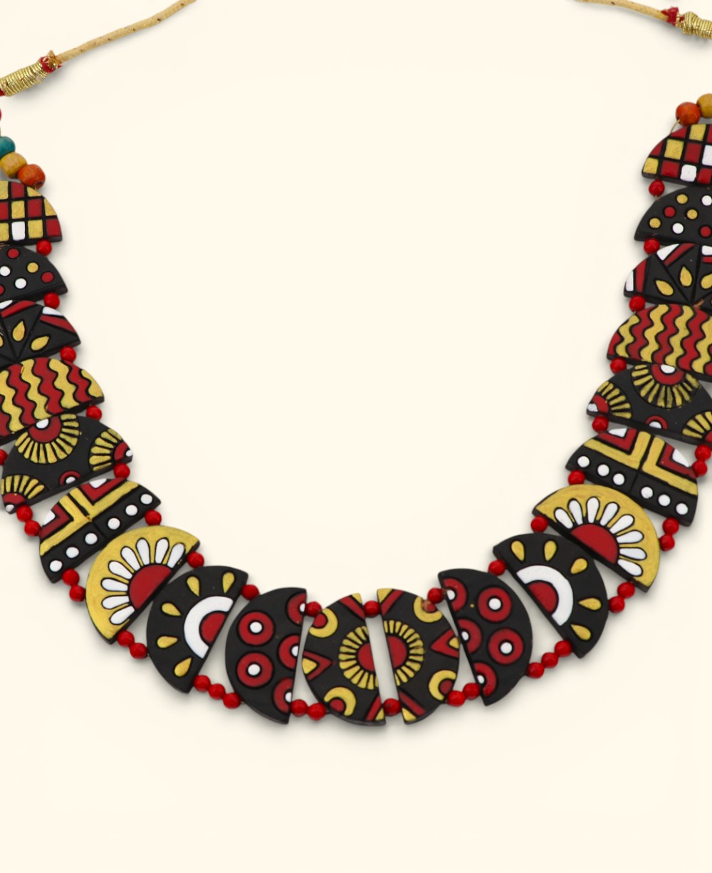 Half Moon Clay Hand Painted Necklace