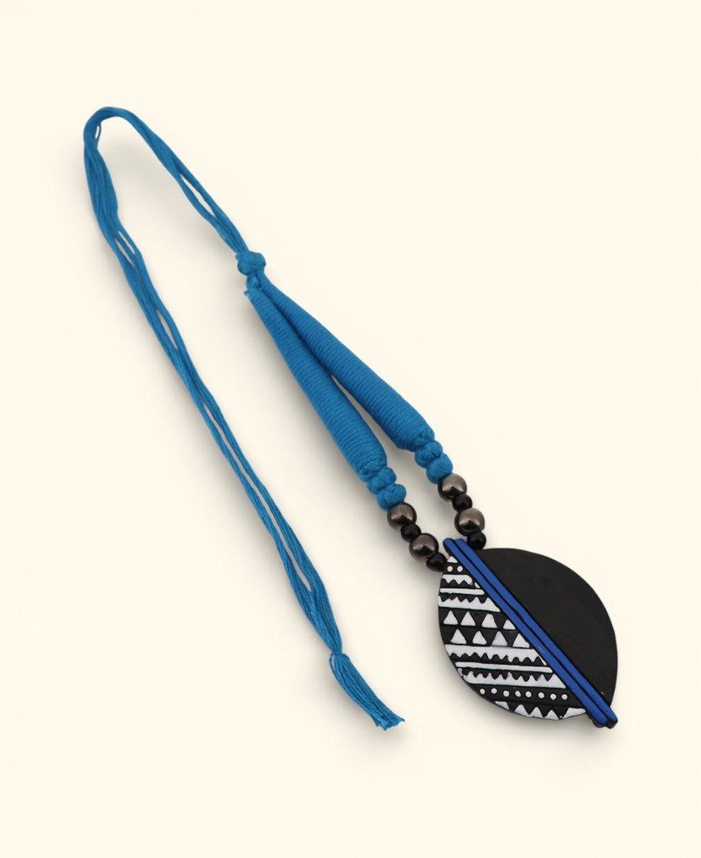 Clay Necklace with Hand Painted Graphic Pendant