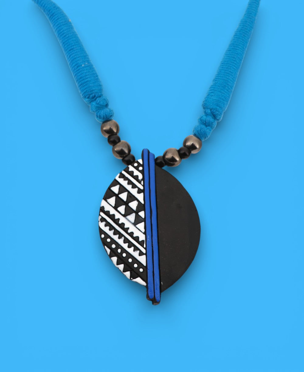 Clay Necklace with Hand Painted Graphic Pendant