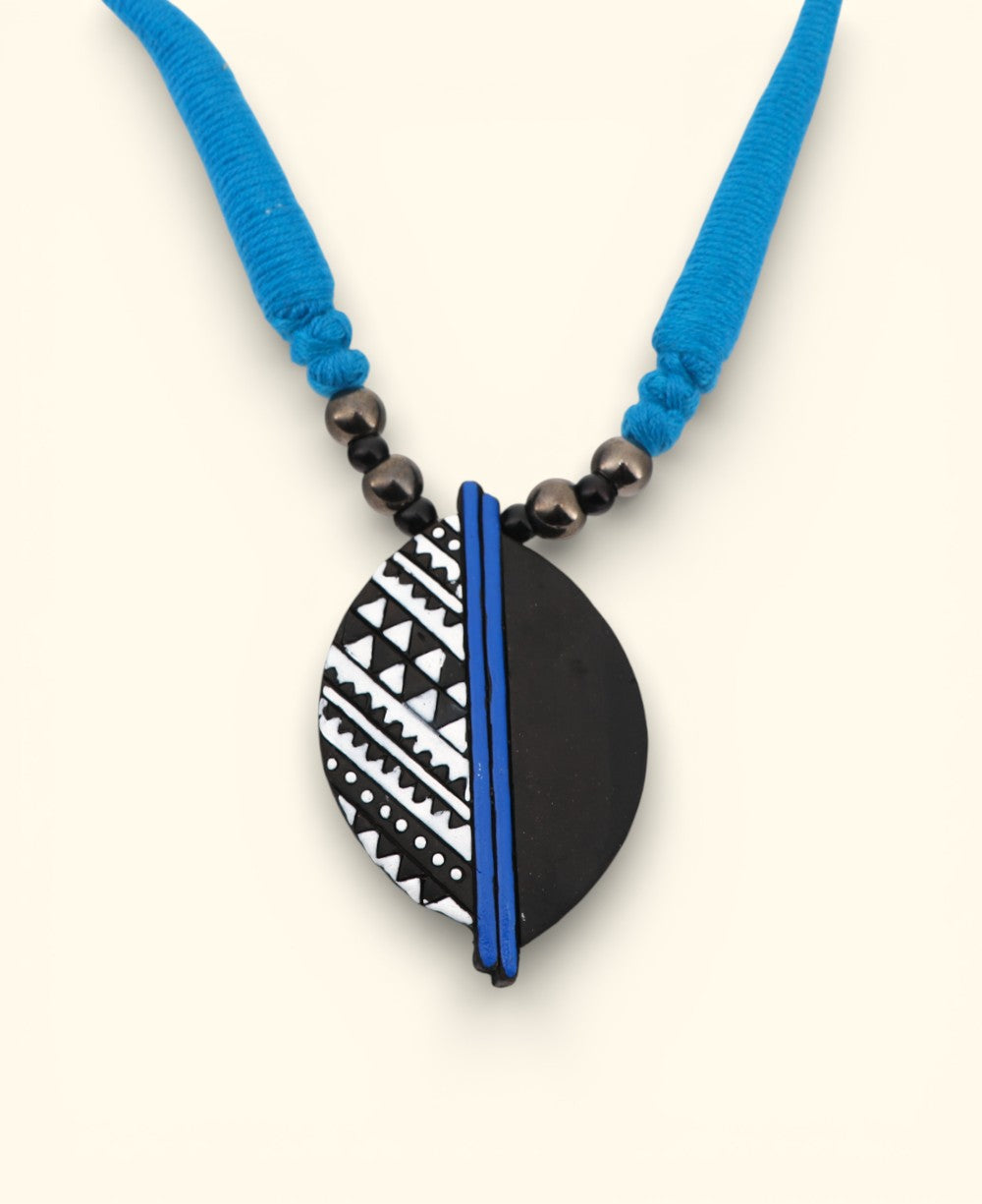 Clay Necklace with Hand Painted Graphic Pendant