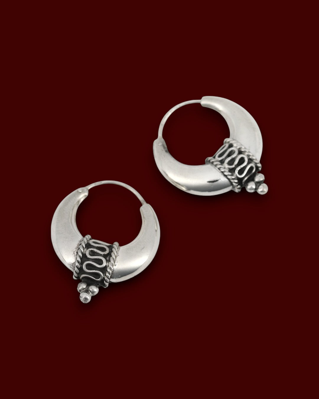 Tribal Sterling Silver Huggie Hoops