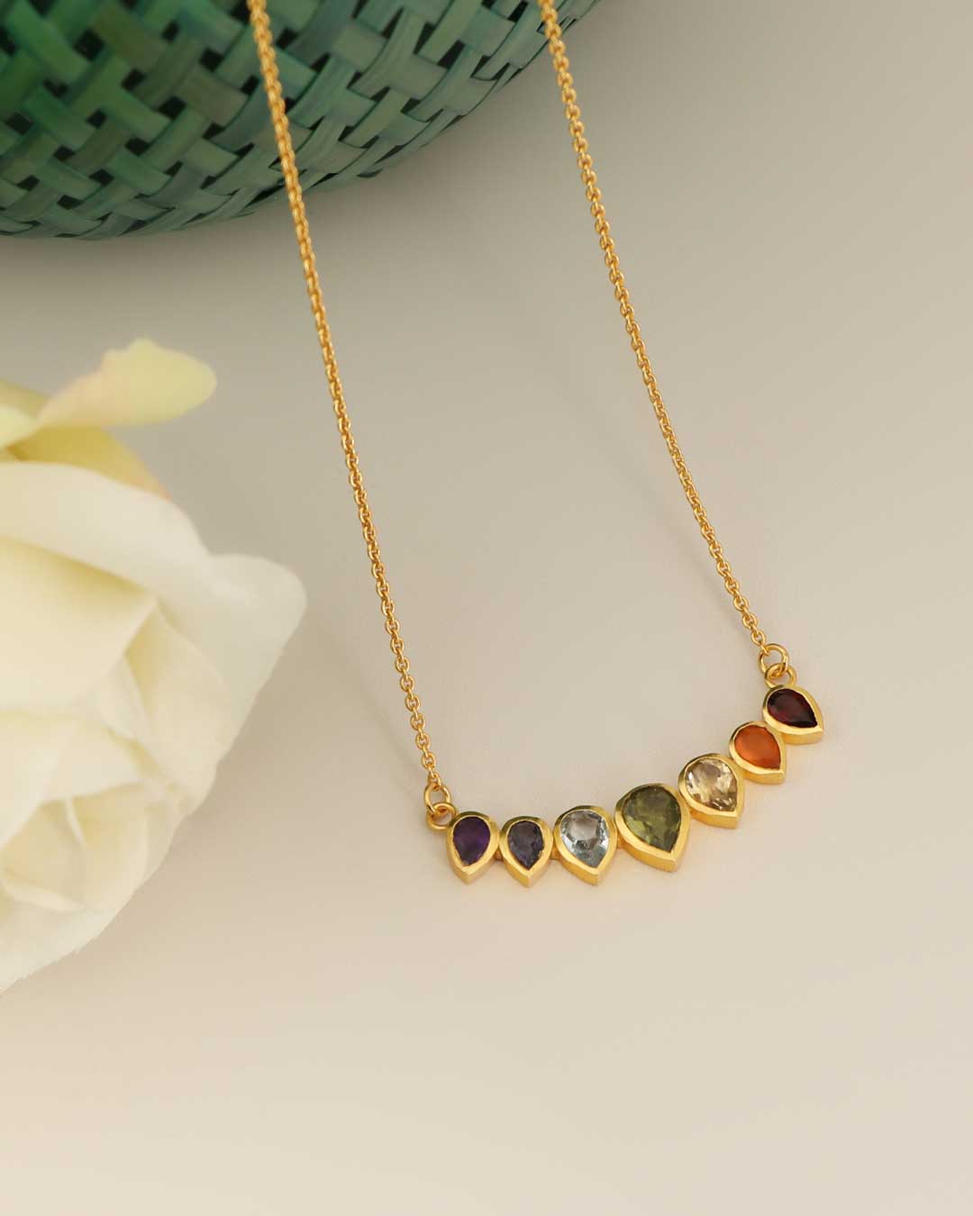 Arc of Light: Rainbow Gemstone Necklace in Gold