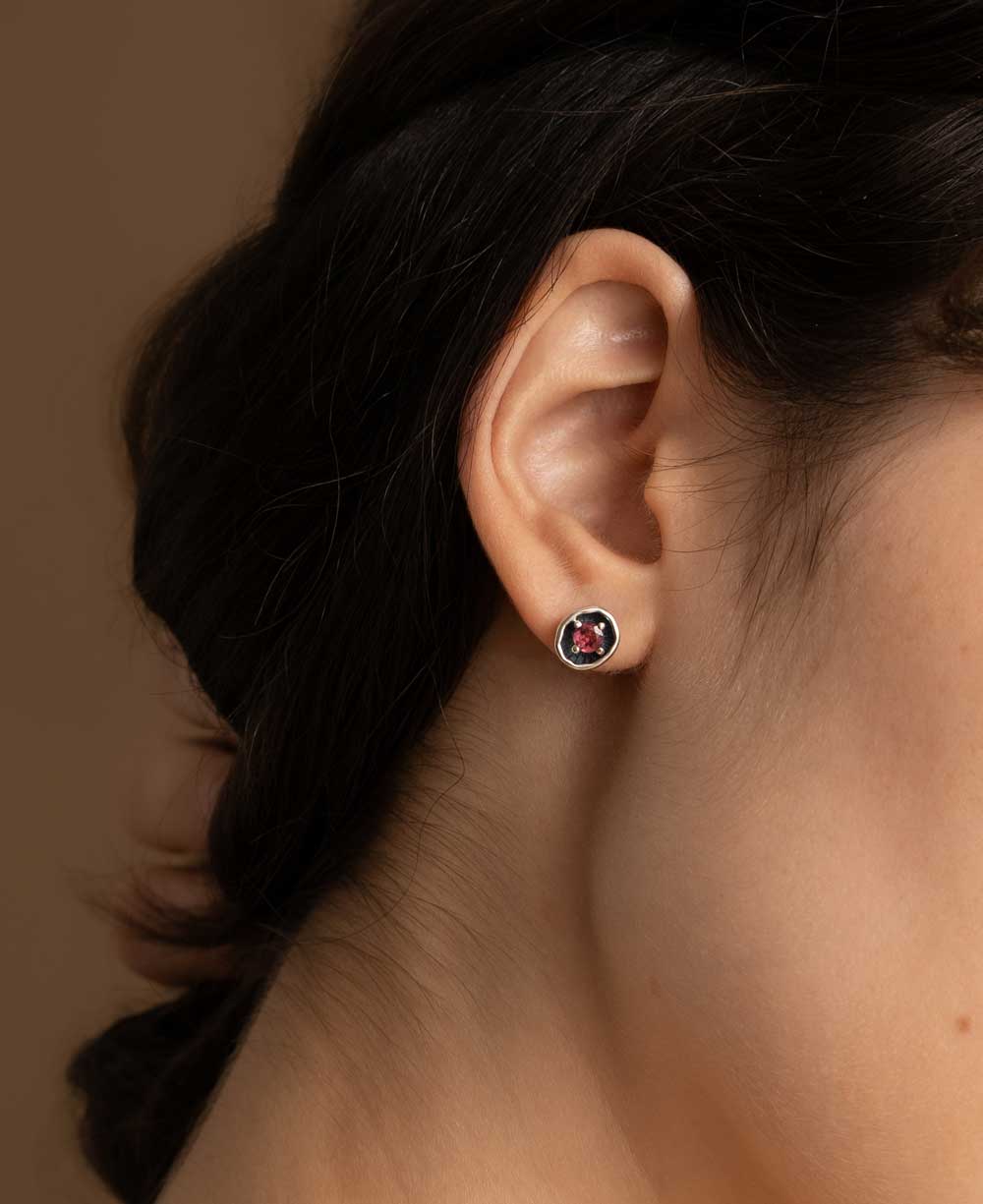 Pink Tourmaline Oval Studs in Sterling Silver
