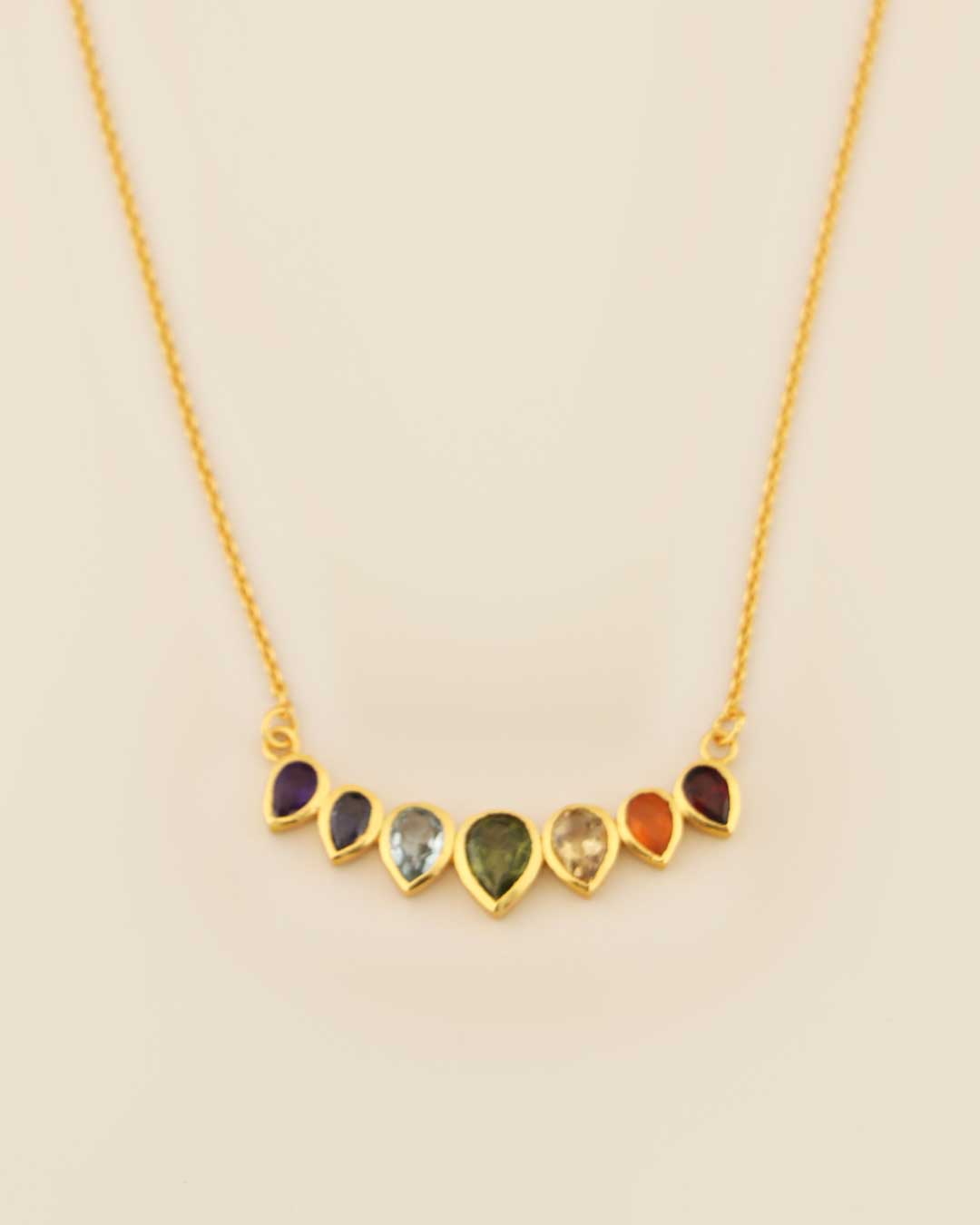 Arc of Light: Rainbow Gemstone Necklace in Gold