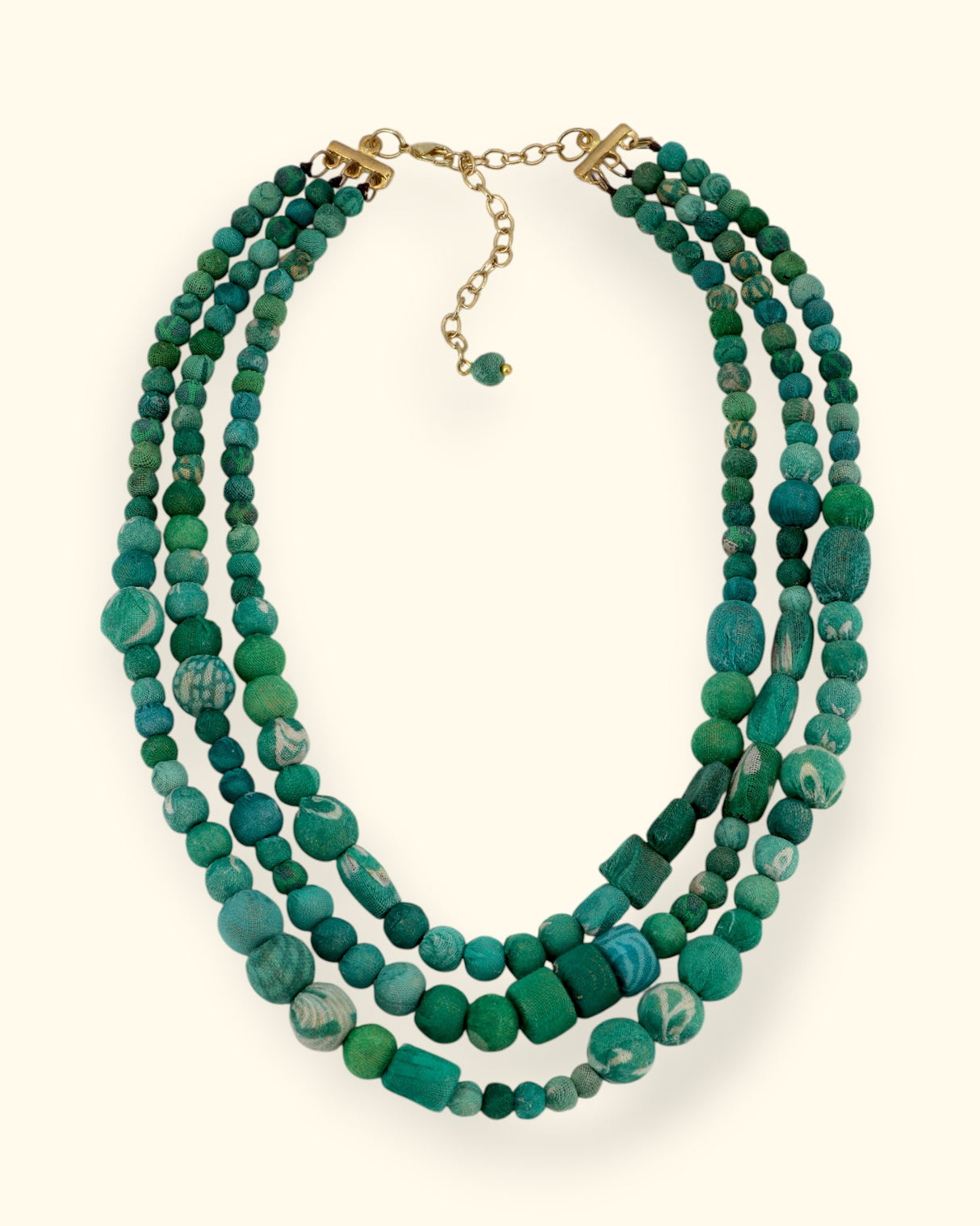 Three Layered Green Textile Bead Necklace