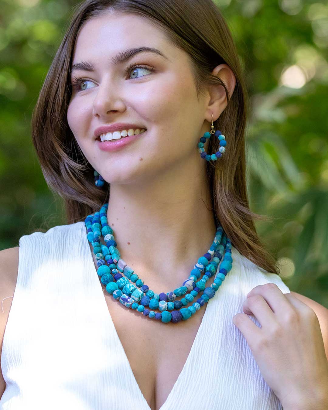 Trinity Blue Recycled Textile Necklace