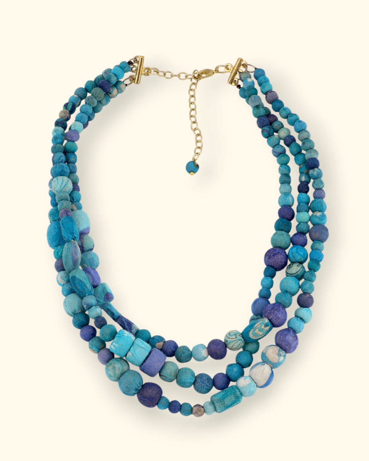Trinity Blue Recycled Textile Necklace