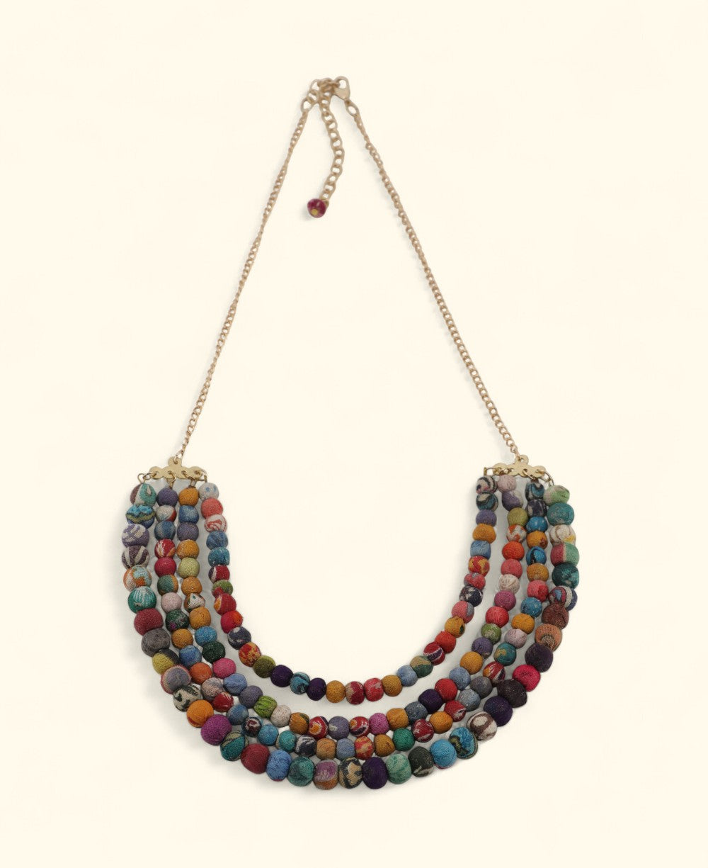 Multicolor layered Kantha bead necklace handmade in India