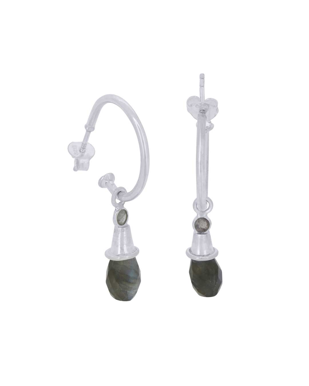 Labradorite Silver Drop Hoops