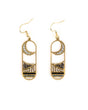 Gold frame earrings with crescent moon and beaded landscape