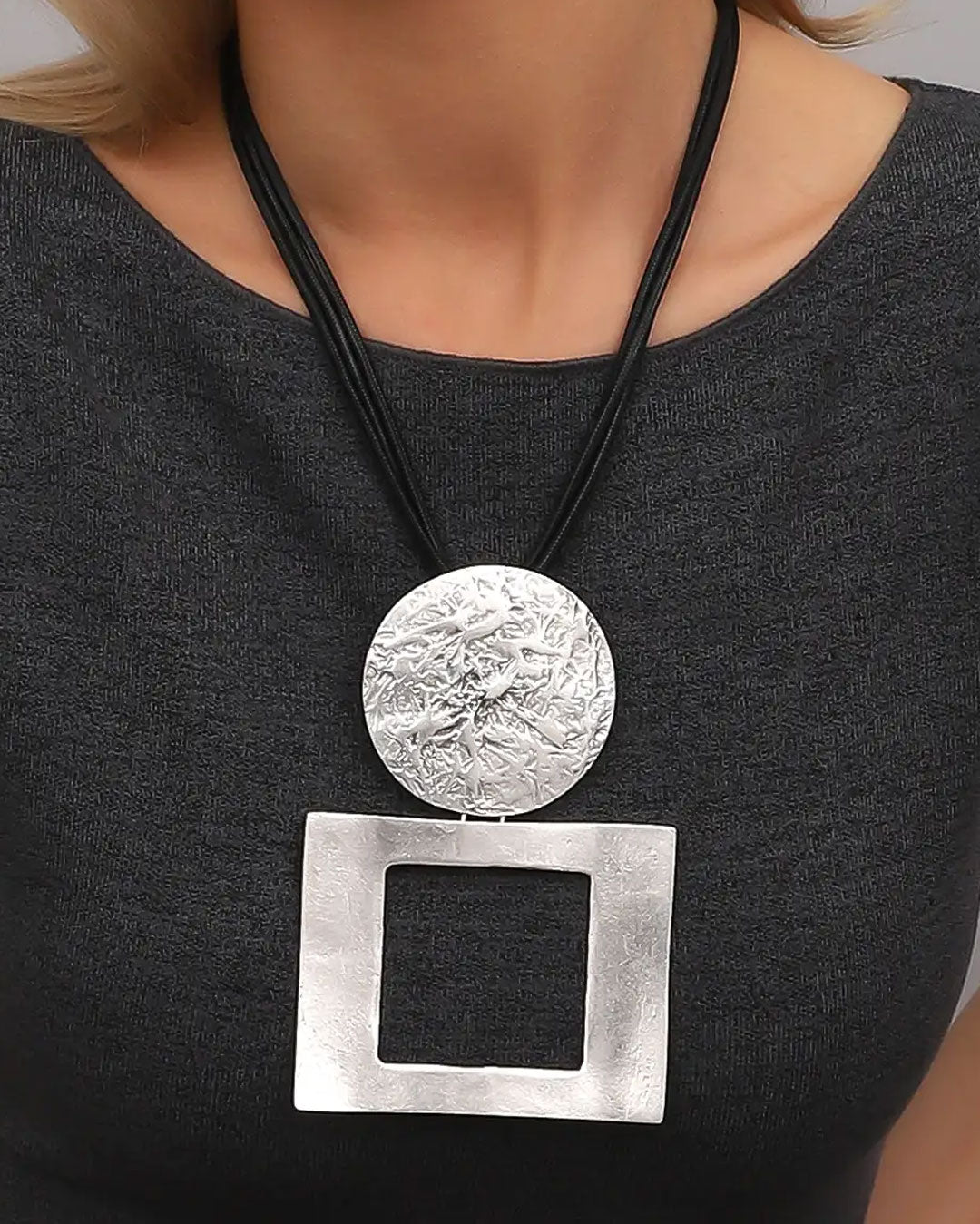 Geometric silver statement necklace