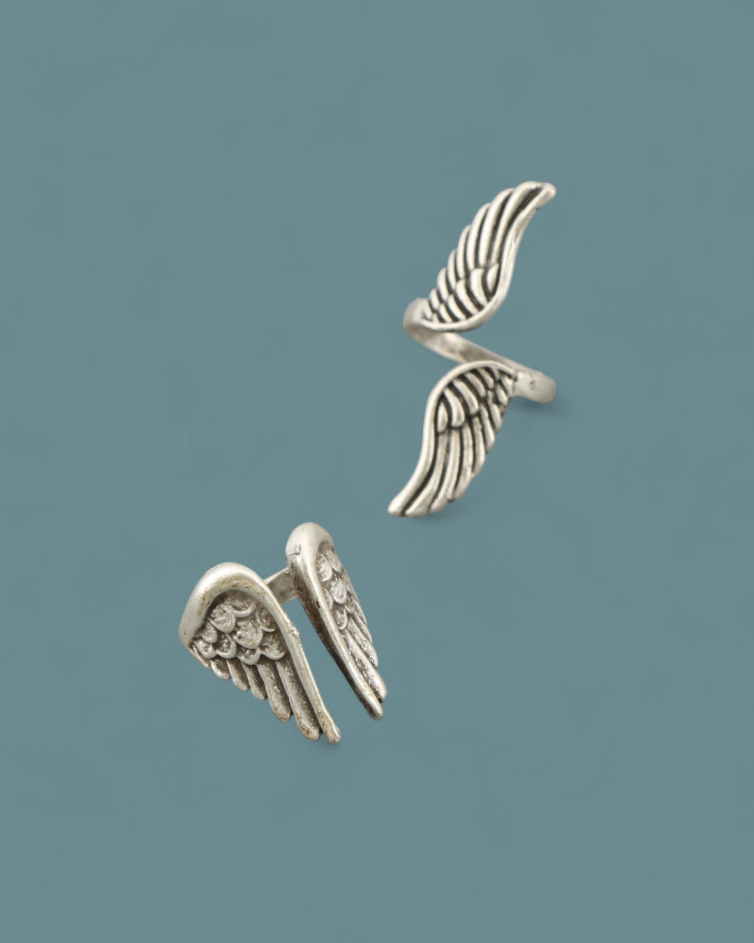 Silver plated open wing rings for women