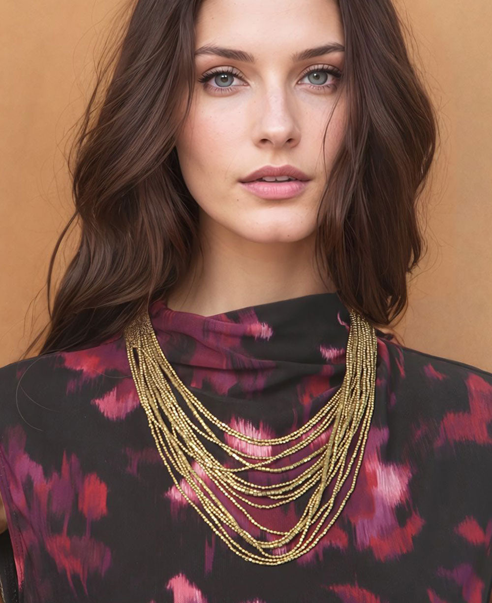 Multi strand brass beaded necklace