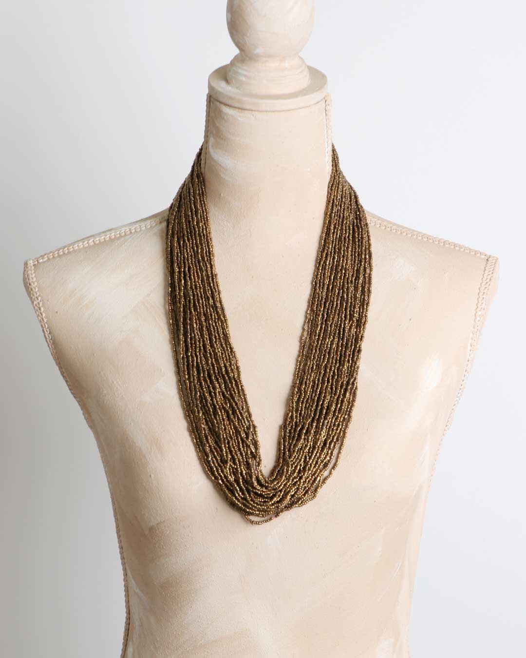 Antique Gold-Tone Beads Crochet Statement Necklace