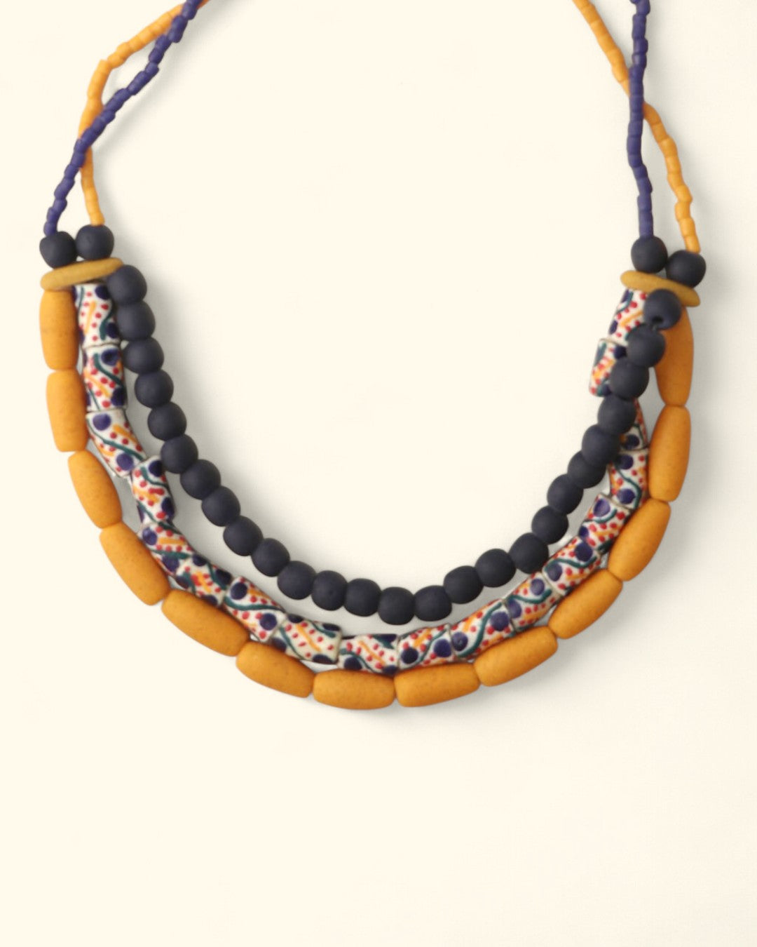 Asymmetric Multi-Row Recycled Glass Bead Necklace