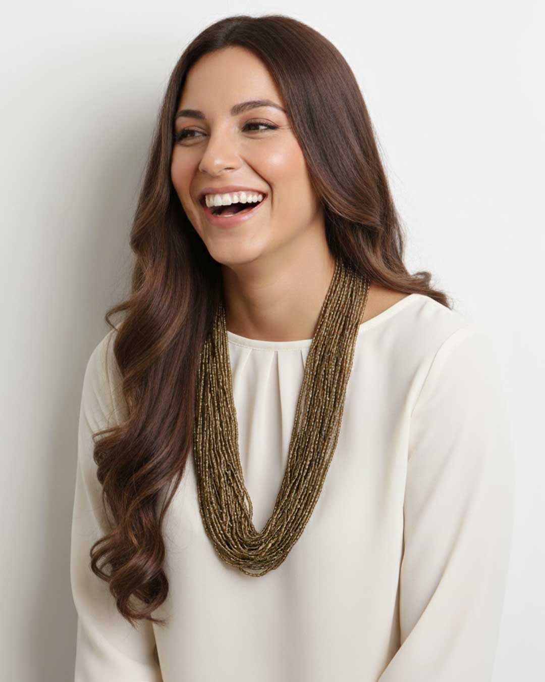 Antique Gold-Tone Beads Crochet Statement Necklace