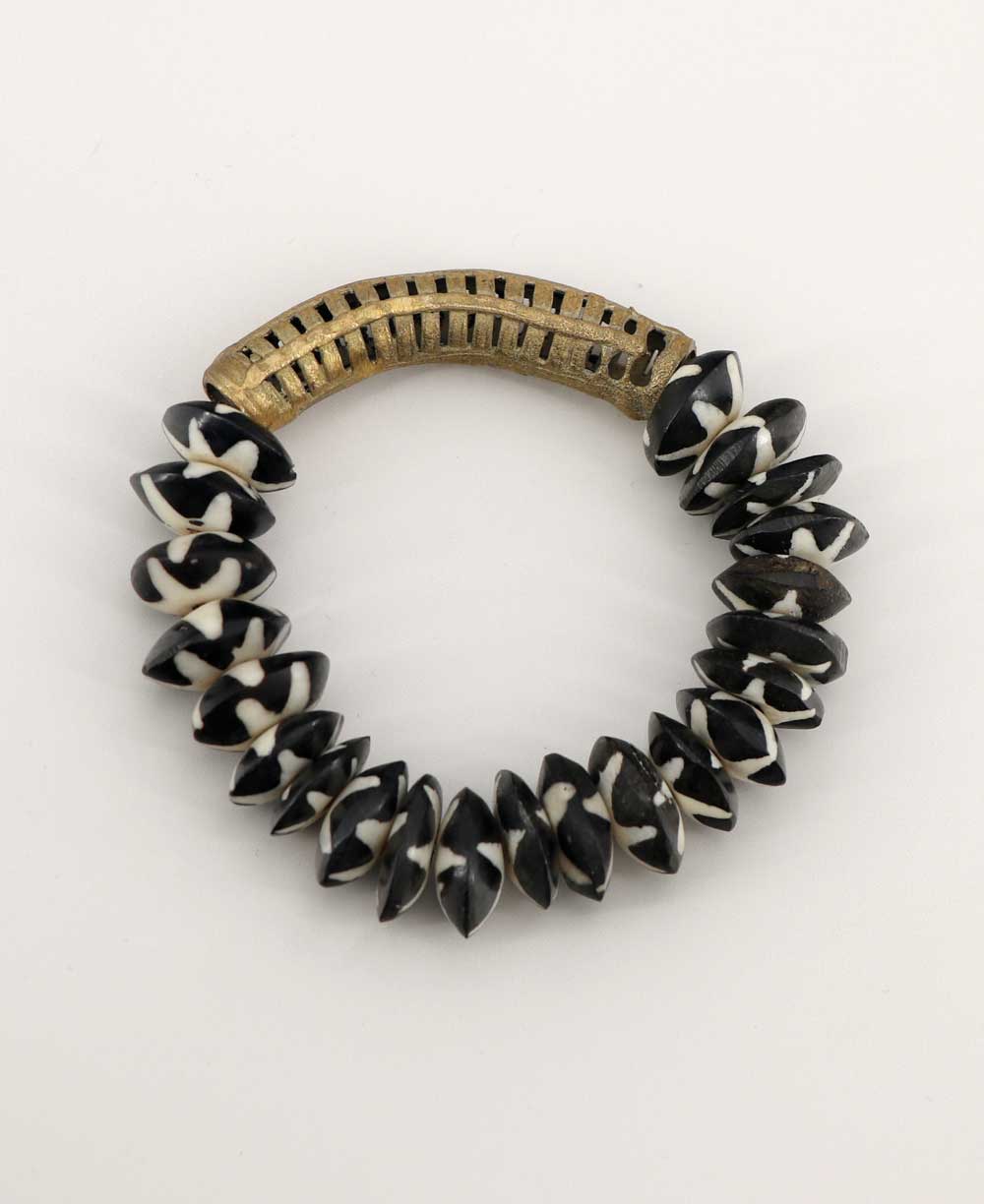 Tribal design clay and brass bracelet