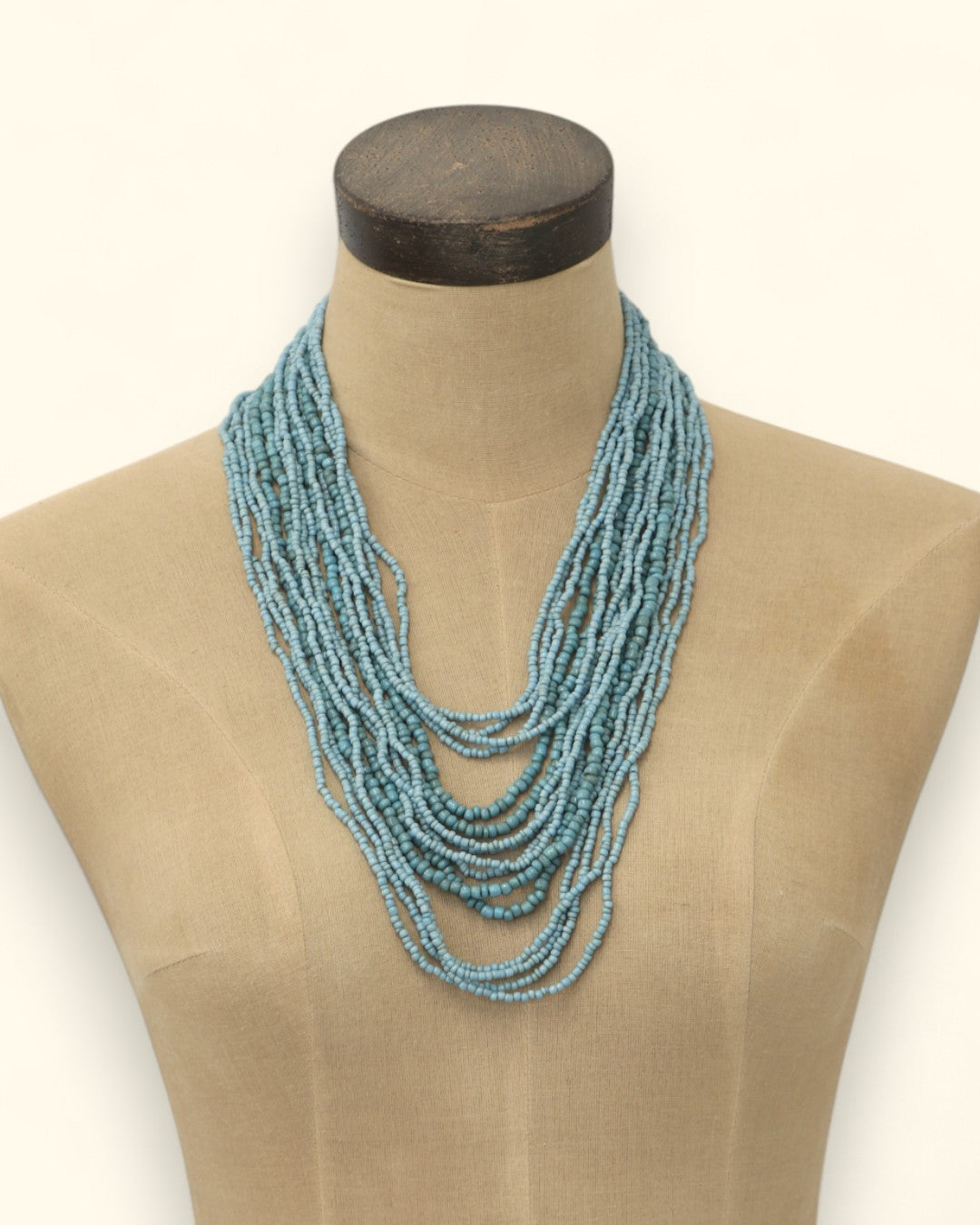 Aqua Glass Bead Strand Necklace