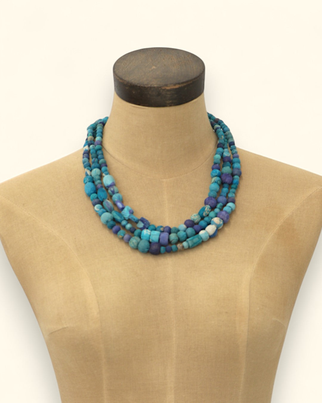 Trinity Blue Recycled Textile Necklace