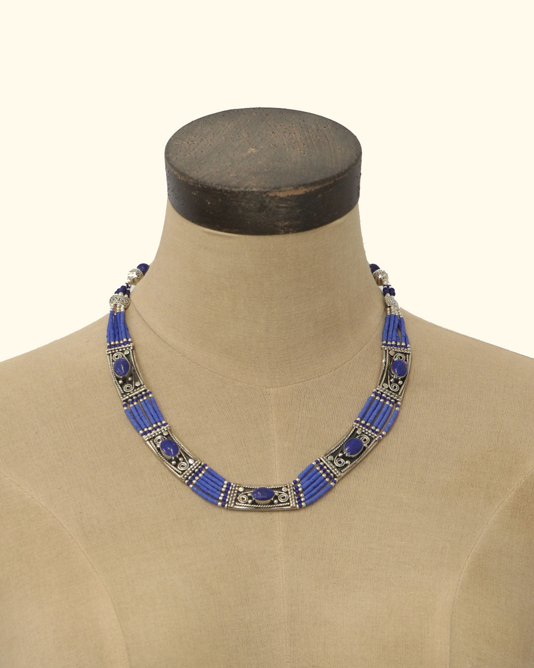 Tibetan Silver-Tone Blue Inlay Necklace
