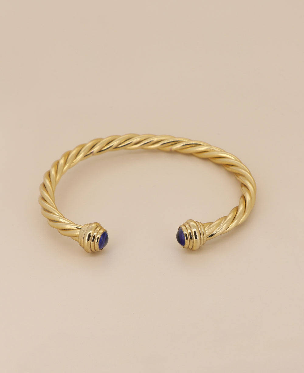 Gold Plated Brass Twisted Rope Adjustable Bracelet with dual stone accents