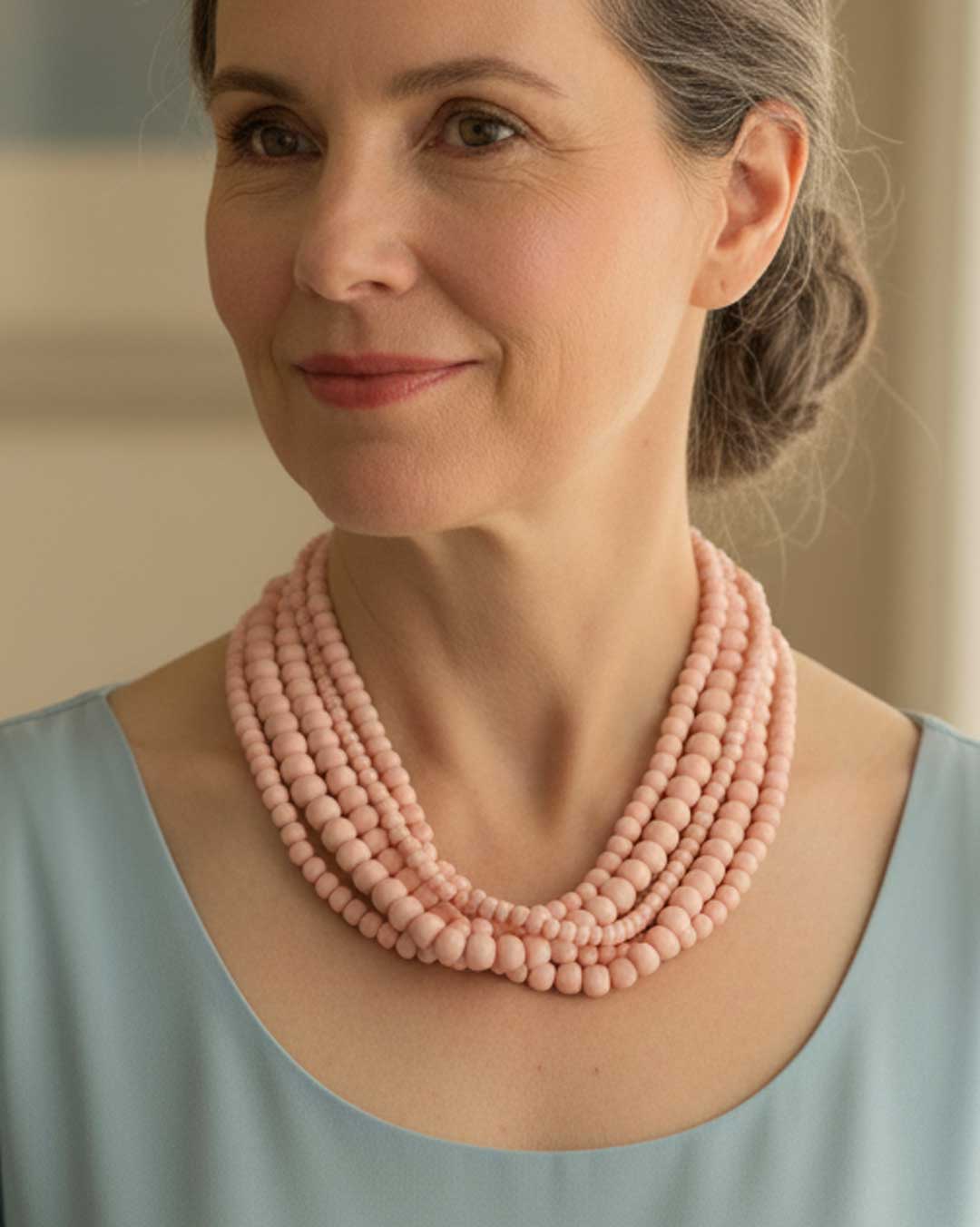 Blush Bone Bead Layered Necklace – Five-Strand Design