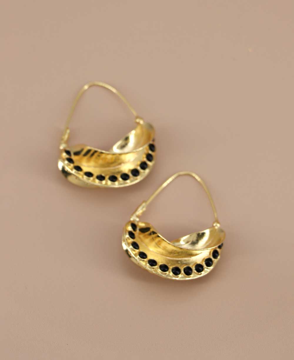 Gold plated crescent moon earrings with onyx beads