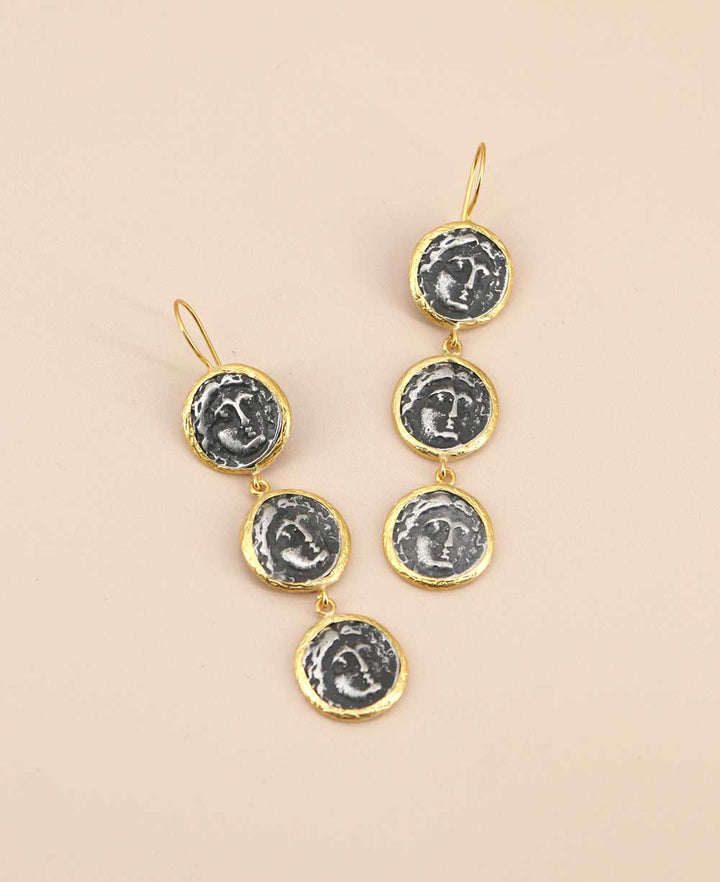 Antique Roman face cascade earrings in gold