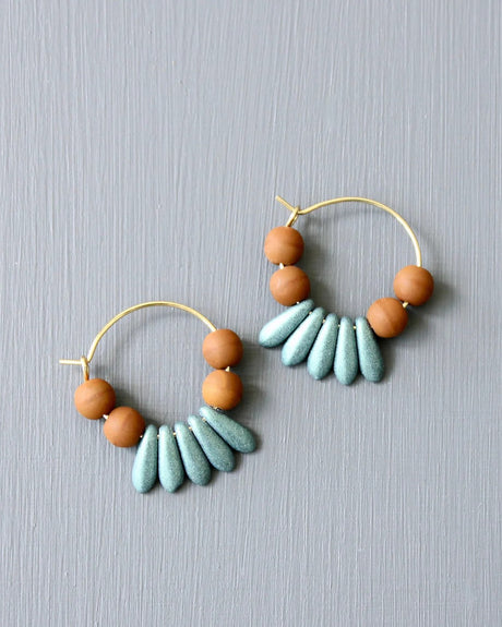 Earth-toned and aqua teardrop earrings in gold
