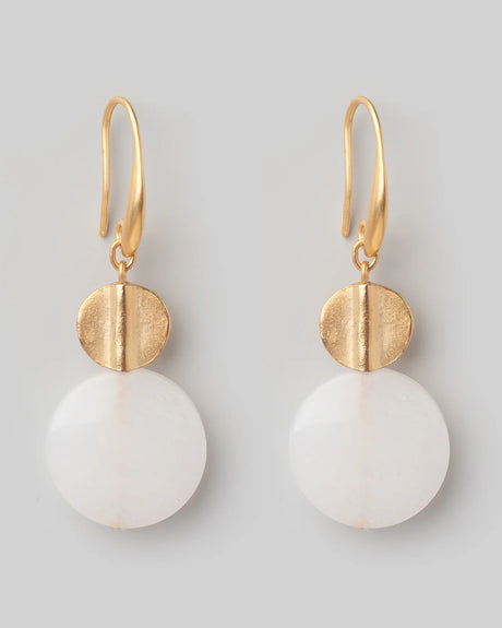 White agate and brass gold drop earrings
