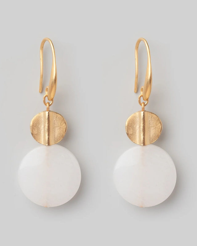 White agate and brass gold drop earrings