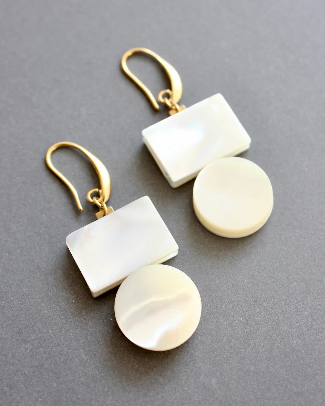Modern drop earrings with rectangular and circular shell design