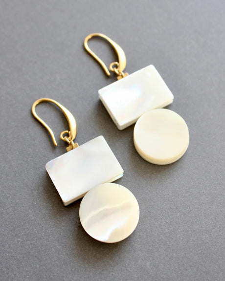 Modern drop earrings with rectangular and circular shell design