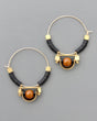 Gold hoop earrings with vulcanite and brown glass