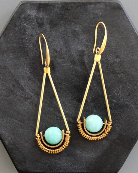 Amazonite and gold hematite drop earrings
