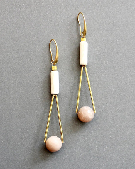 Peach moonstone and magnesite drop earrings