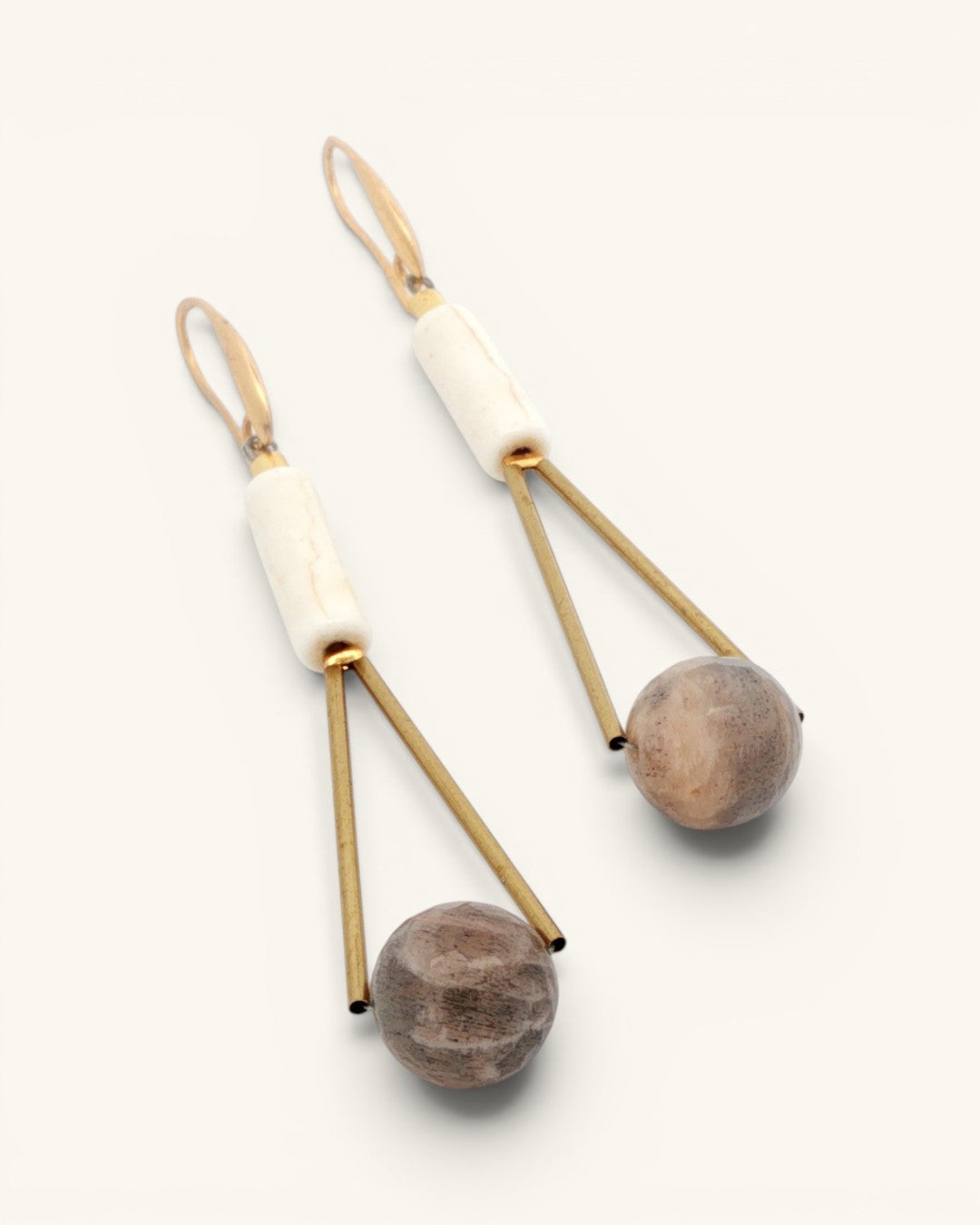 Peach Moonstone & Magnesite Linear Drop Earrings