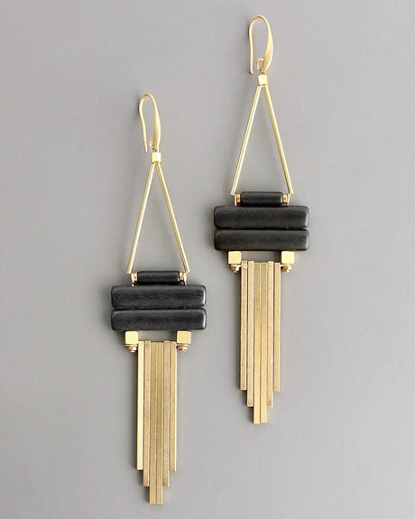 Statement earrings with black magnesite and gold bars