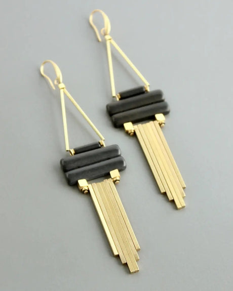Geometric chandelier earrings with cascading brass rods