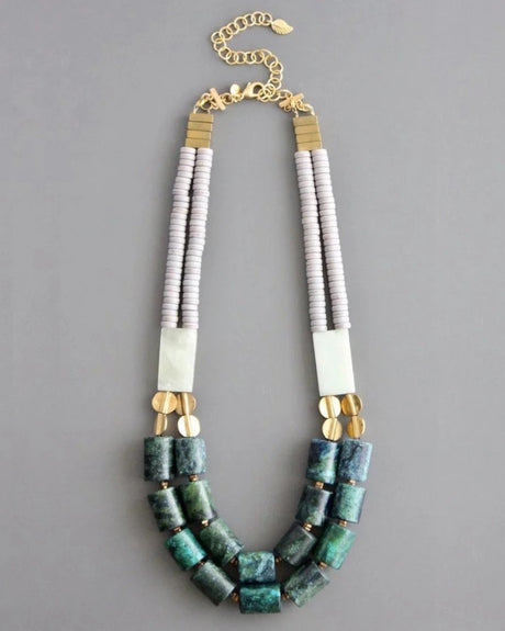 Double-strand necklace with green magnesite and turquoise