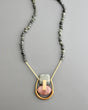 Statement necklace with pink jasper and green serpentine