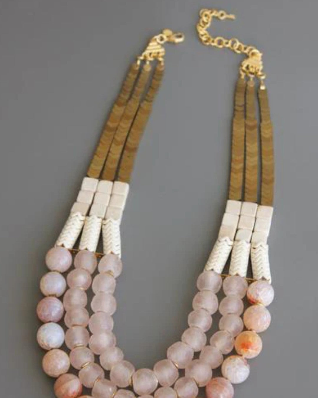 Handmade statement necklace in earthy pinks and neutrals