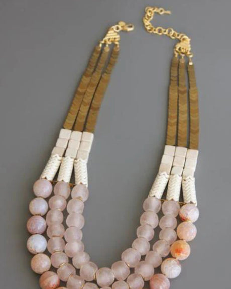 Handmade statement necklace in earthy pinks and neutrals