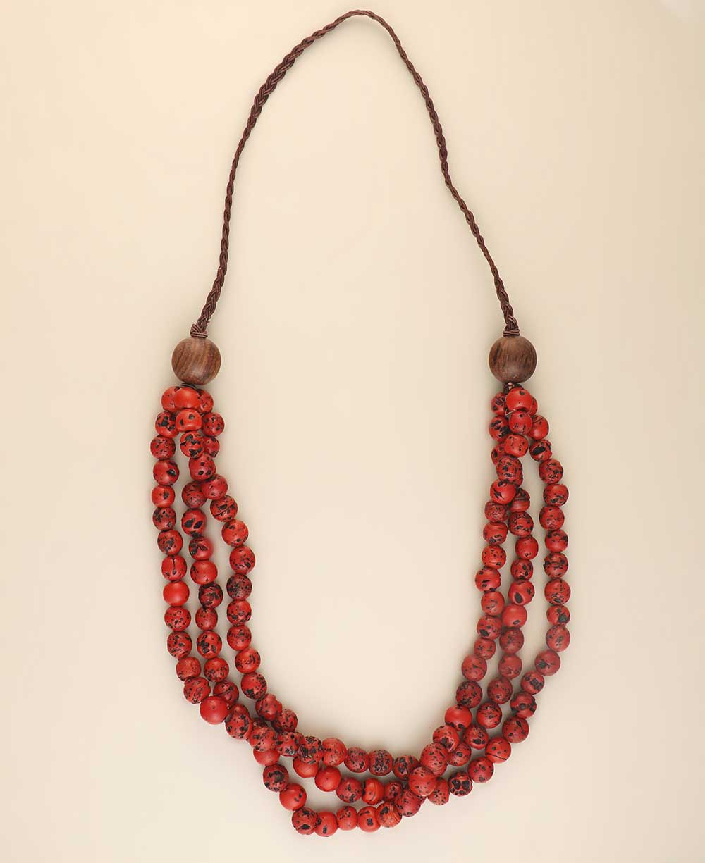 32-inch glass bead necklace with wooden accents