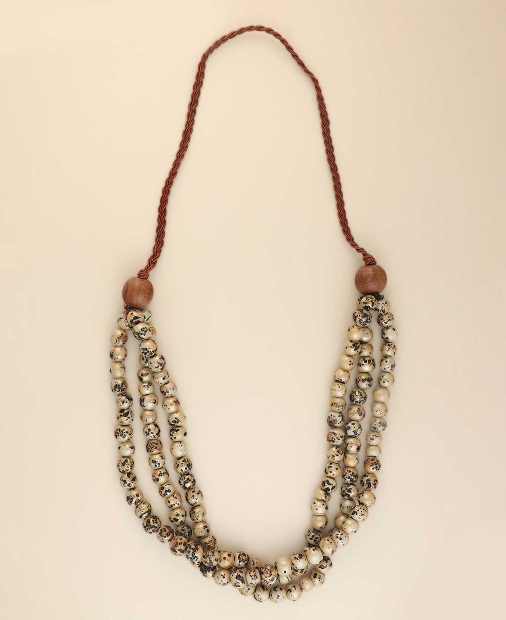Antique-textured glass bead necklace in red, blue, and more